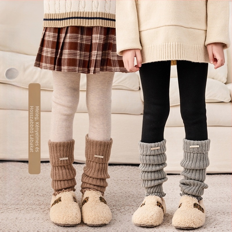 Lányok téli melegen bélelt leggings, magas derék, hosszú, 80% pamut, 3–8 éveseknek