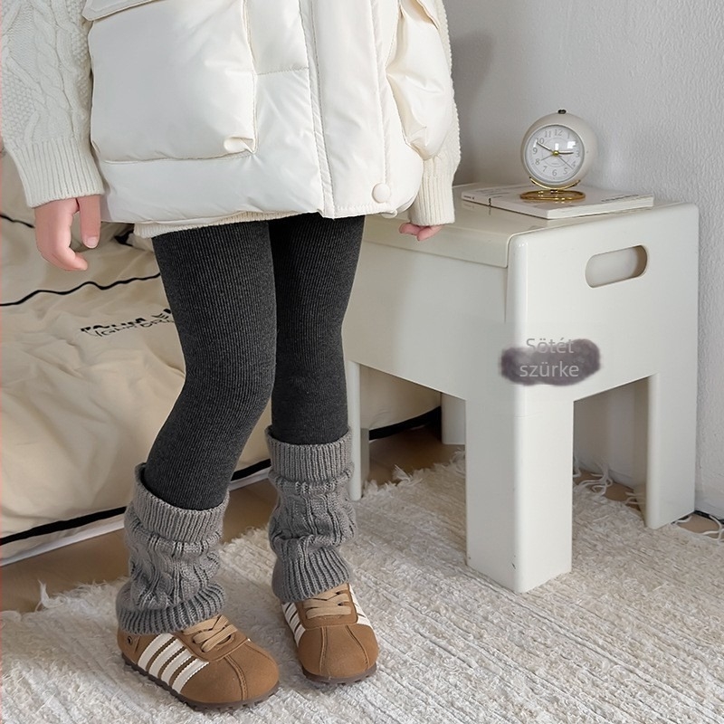 Lányok téli melegen bélelt leggings, magas derék, hosszú, 80% pamut, 3–8 éveseknek