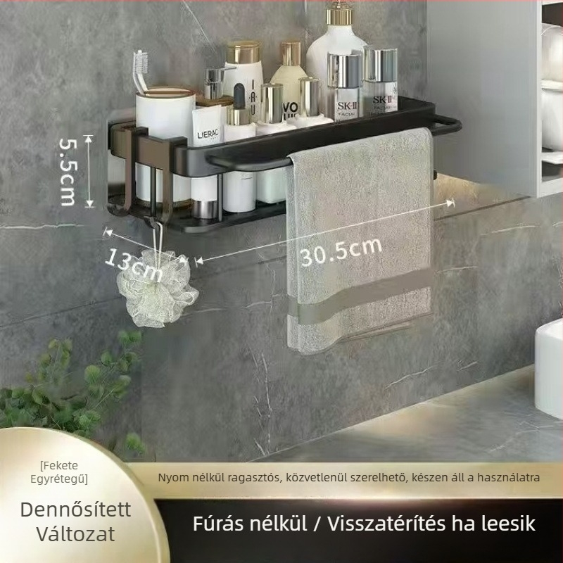 Fürdőszobai falra szerelhető tároló - fúrás nélkül, műanyag, egyszerű modern dizájn