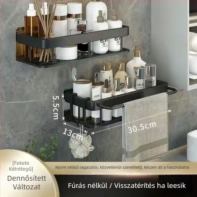 Fürdőszobai falra szerelhető tároló - fúrás nélkül, műanyag, egyszerű modern dizájn