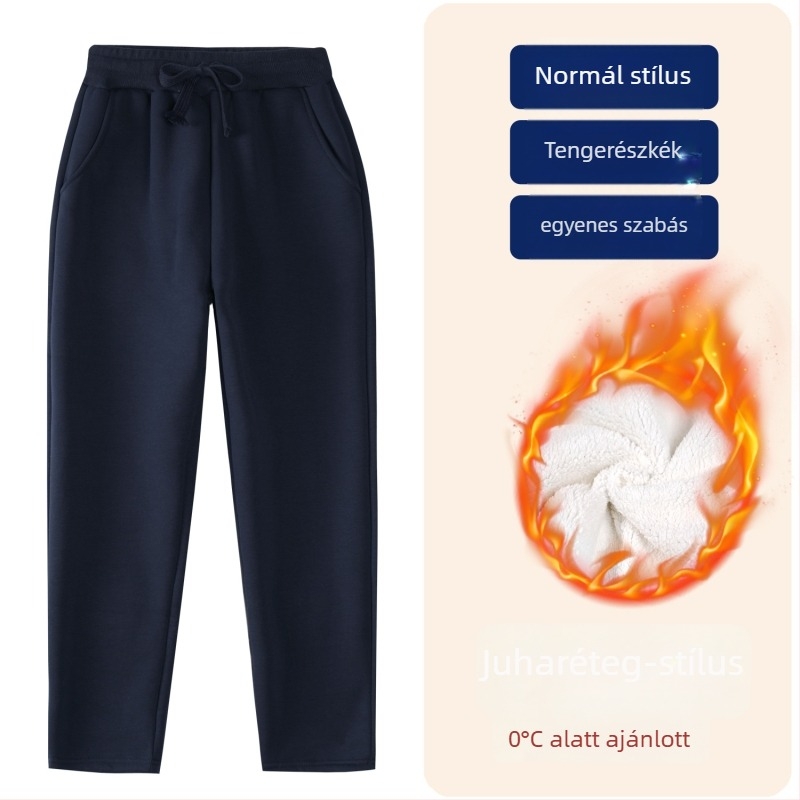 Gyerekek téli pamut sportnadrág fleece béléssel, középmagas derekú, elasztikus derékrész, egyszínű, iskolai egyenruhához