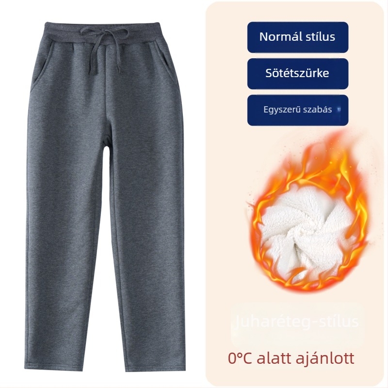 Gyerekek téli pamut sportnadrág fleece béléssel, középmagas derekú, elasztikus derékrész, egyszínű, iskolai egyenruhához