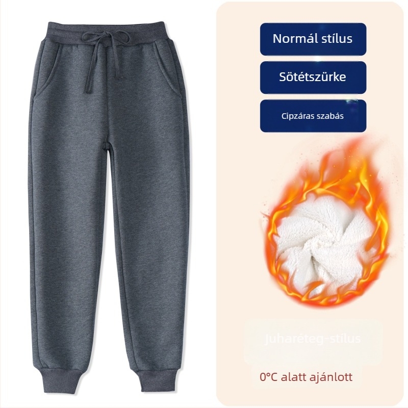 Gyerekek téli pamut sportnadrág fleece béléssel, középmagas derekú, elasztikus derékrész, egyszínű, iskolai egyenruhához