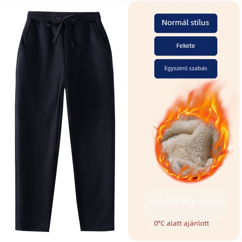 Gyerekek téli pamut sportnadrág fleece béléssel, középmagas derekú, elasztikus derékrész, egyszínű, iskolai egyenruhához