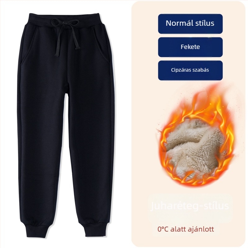 Gyerekek téli pamut sportnadrág fleece béléssel, középmagas derekú, elasztikus derékrész, egyszínű, iskolai egyenruhához