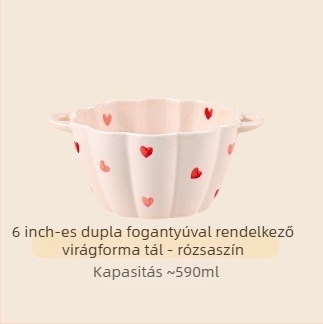 Kerámiából készült tál és kanál készlet, nagy kapacitású, dupla fülű tál, szabálytalan forma, modern letisztult stílus, mikrohullámú sütőben használható