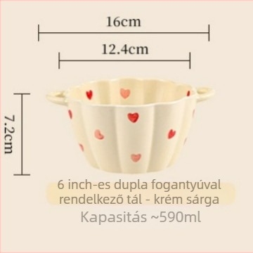 Kerámiából készült tál és kanál készlet, nagy kapacitású, dupla fülű tál, szabálytalan forma, modern letisztult stílus, mikrohullámú sütőben használható