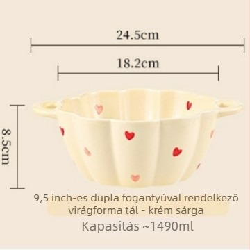 Kerámiából készült tál és kanál készlet, nagy kapacitású, dupla fülű tál, szabálytalan forma, modern letisztult stílus, mikrohullámú sütőben használható