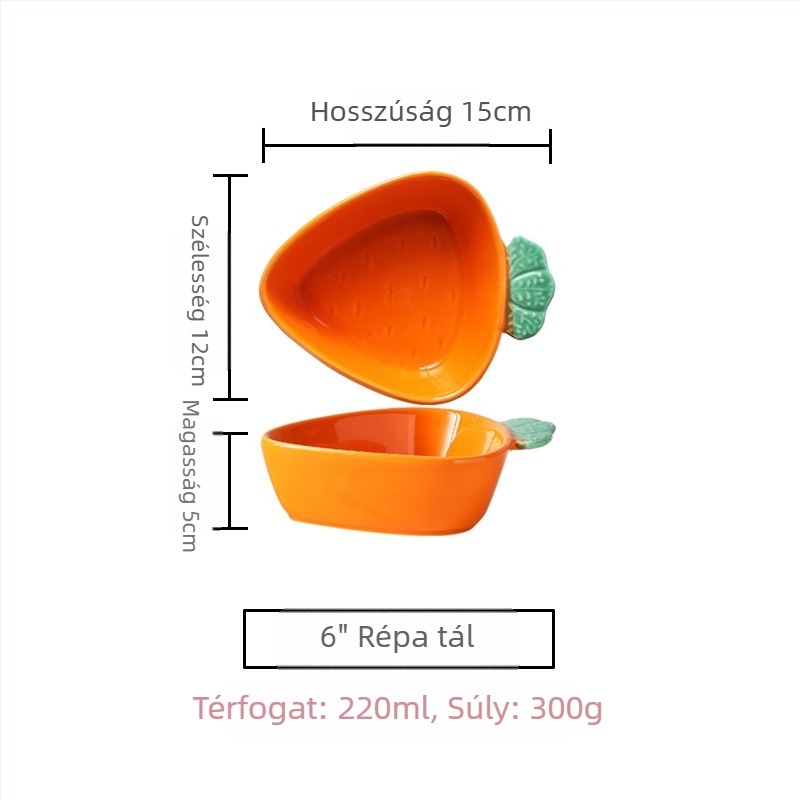 Bone china anyagú sárgarépa motívumos kerámia étkészlet – tál és tányér, szabálytalan forma, mikrohullámú sütőben használható, logó testreszabható