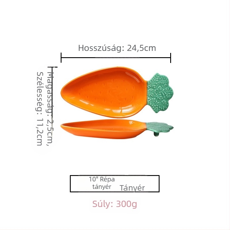 Bone china anyagú sárgarépa motívumos kerámia étkészlet – tál és tányér, szabálytalan forma, mikrohullámú sütőben használható, logó testreszabható