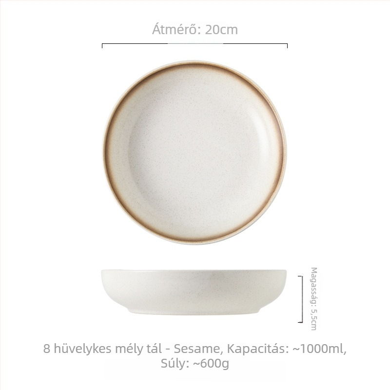 Porcelánból készült tálak és tányérok készlete, japán stílus, kör alap, mikróhullámú sütőbe kompatibilis, alulglazúrozott felület
