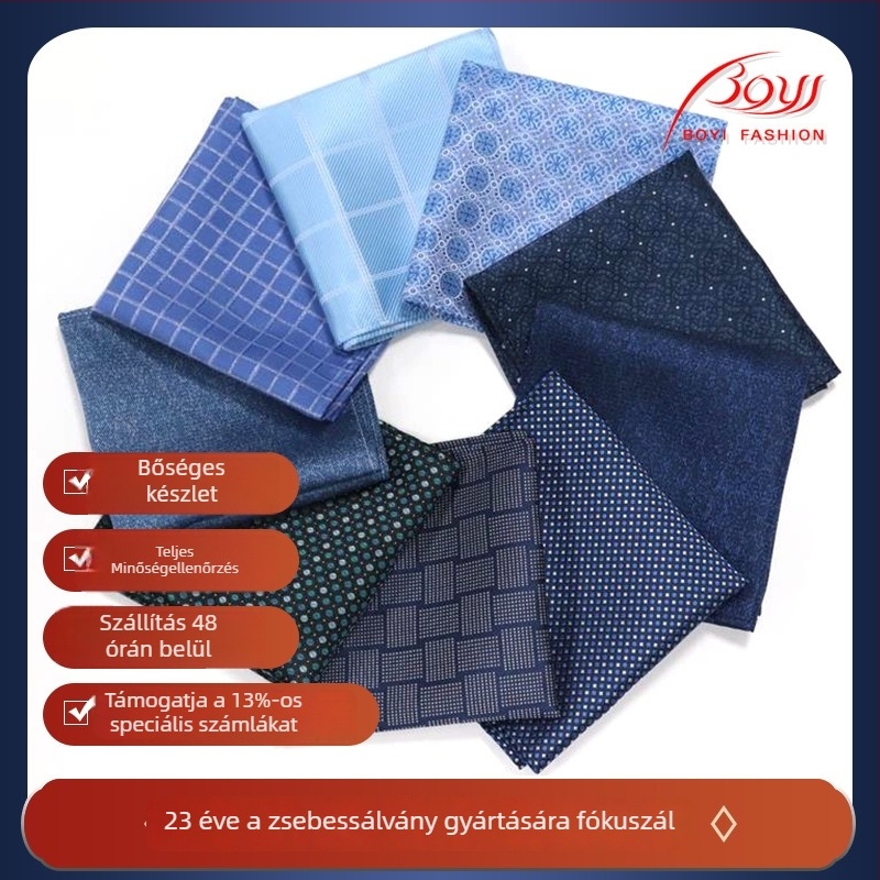 Férfi zsebkendő, poliészter fonal, jacquard, geometriai minta, fonalfestett