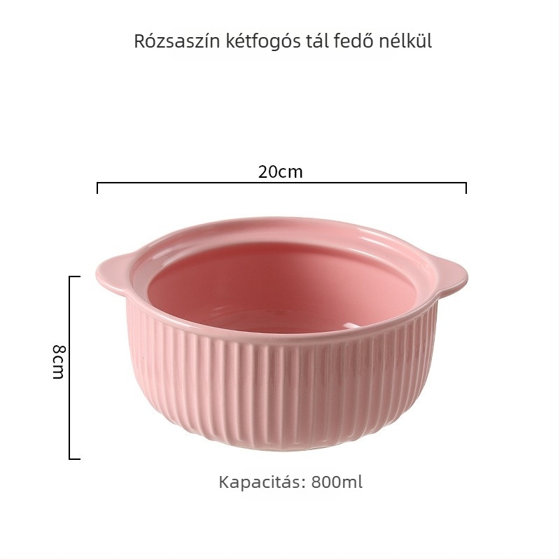 Kerámia tál fedéllel, dupla füllel – mikrohullámú sütőben használható, nordikus stílusú