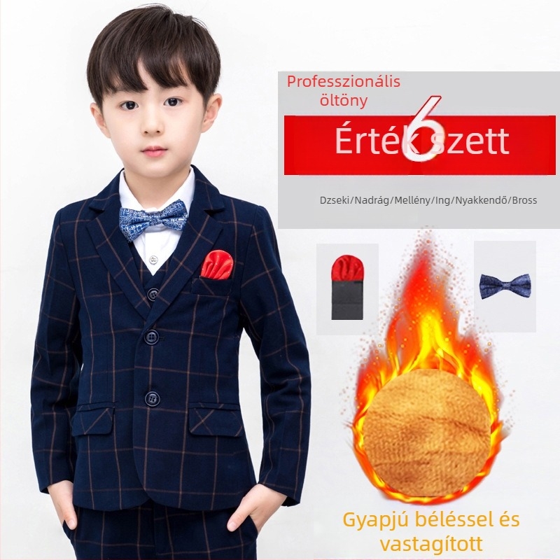 Kockás téli fiú öltöny szett – többdarabos gyerekeknek szánt formális öltözet, koreai stílusú előadásokhoz