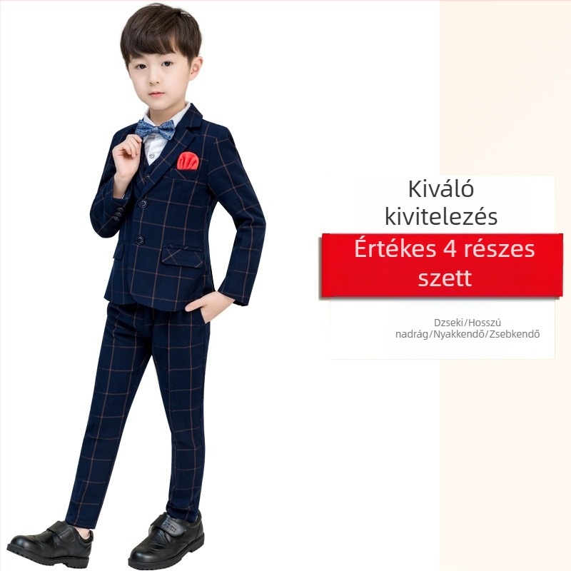 Kockás téli fiú öltöny szett – többdarabos gyerekeknek szánt formális öltözet, koreai stílusú előadásokhoz