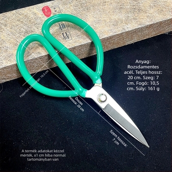 Gumírozott konyhai olló rozsdamentes acélból, masszív, többfunkciós, csontvágó felhasználás pulyka és hal számára