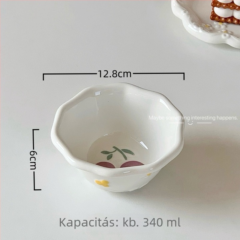 Porcelán tál tányér virágmintával, koreai stílus, aláglazúros szín, mikrohullámú sütőben használható, friss és aranyos