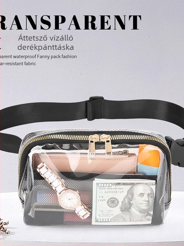 Sport deréktáska - vízálló TPU, állítható tárolóhely, átlátszó PVC zseb, kültéri használatra