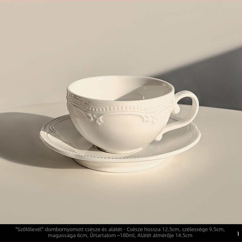 Fehér reliefes kerámiatányér-készlet, 24 cm átmérőjű, kerek, gyümölcs és desszert számára, modern minimalist stílus, mikrohullámú sütőben használható