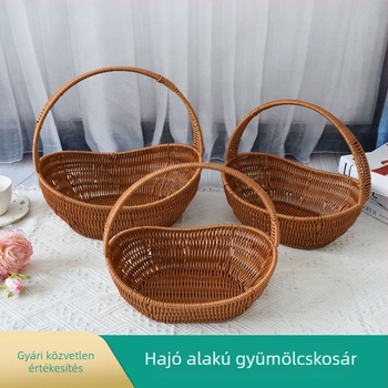 Műanyag gyümölcskosár, kézzel font, hajó alakú, retro pastoral stílus, fényűző retro megjelenés.