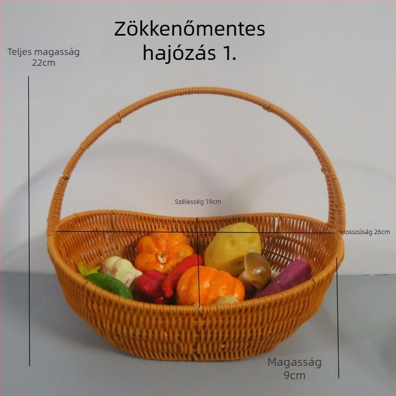 Műanyag gyümölcskosár, kézzel font, hajó alakú, retro pastoral stílus, fényűző retro megjelenés.