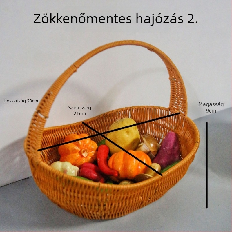 Műanyag gyümölcskosár, kézzel font, hajó alakú, retro pastoral stílus, fényűző retro megjelenés.