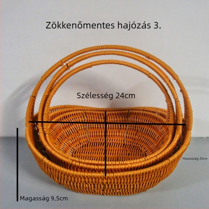 Műanyag gyümölcskosár, kézzel font, hajó alakú, retro pastoral stílus, fényűző retro megjelenés.