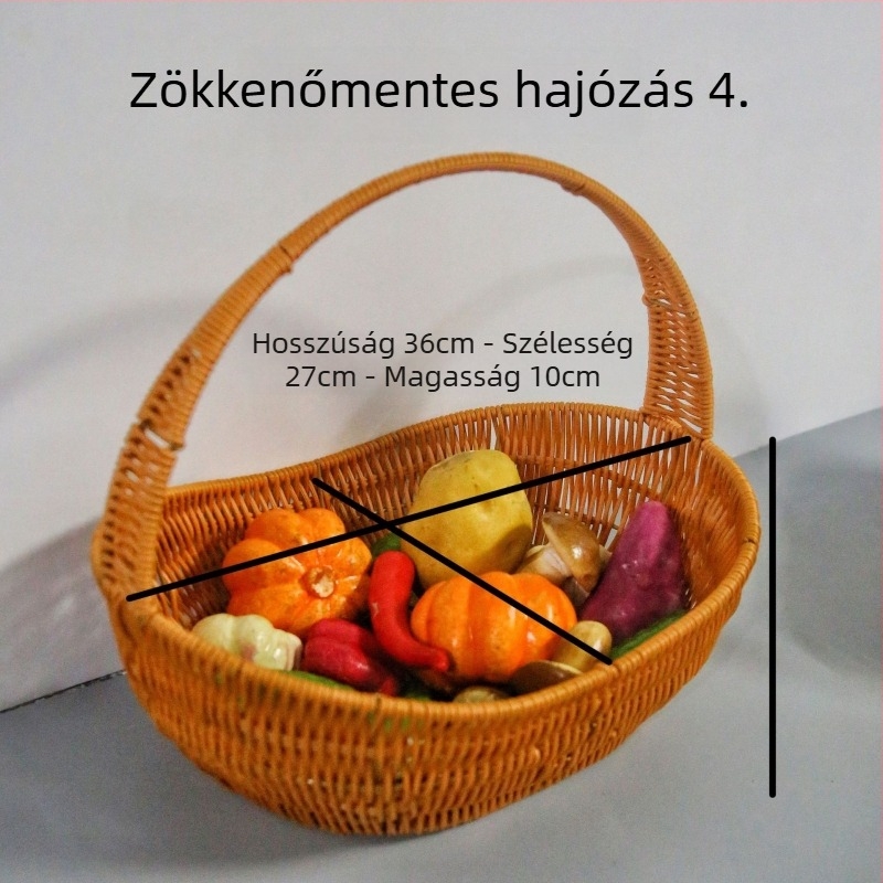 Műanyag gyümölcskosár, kézzel font, hajó alakú, retro pastoral stílus, fényűző retro megjelenés.