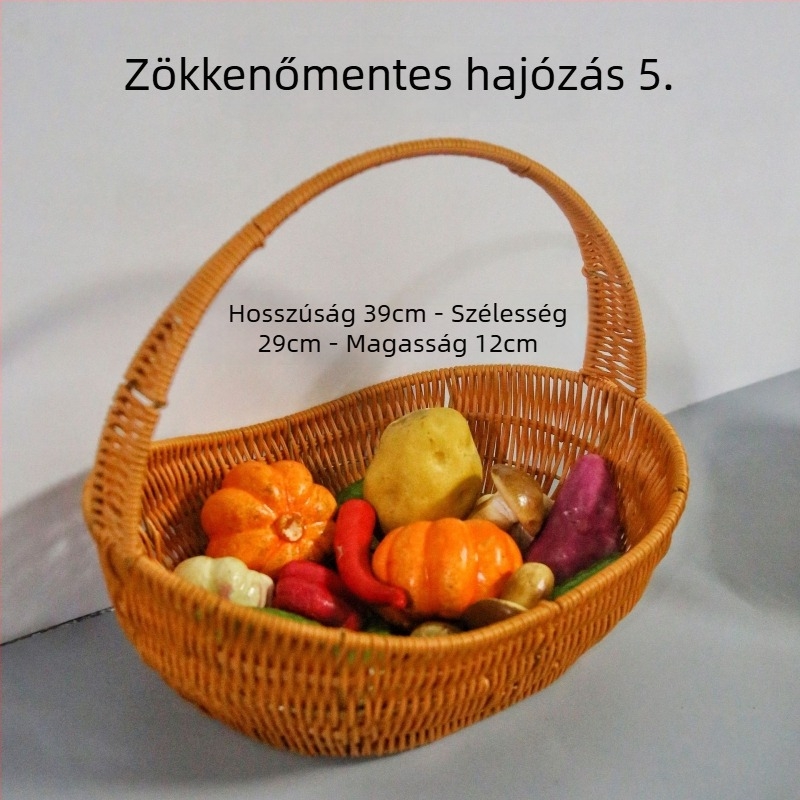 Műanyag gyümölcskosár, kézzel font, hajó alakú, retro pastoral stílus, fényűző retro megjelenés.