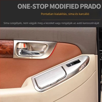 Belső ajtó fogantyú panel – rozsdamentes acél; karcolás- és kopásálló; pozíció: ablak kapcsoló panel; kompatibilis a Toyota Prado LC120; márka Sphoree