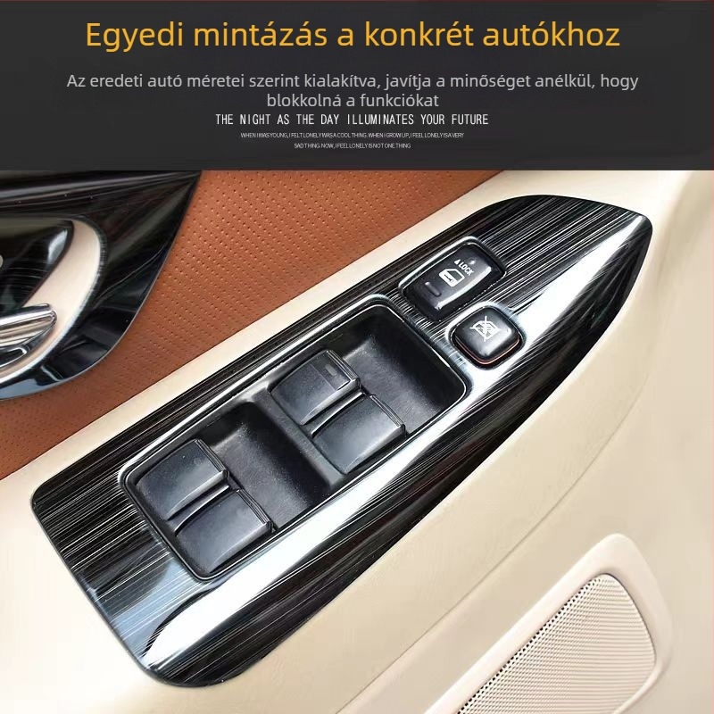 Belső ajtó fogantyú panel – rozsdamentes acél; karcolás- és kopásálló; pozíció: ablak kapcsoló panel; kompatibilis a Toyota Prado LC120; márka Sphoree