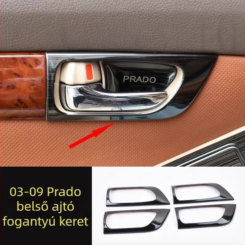 Belső ajtó fogantyú panel – rozsdamentes acél; karcolás- és kopásálló; pozíció: ablak kapcsoló panel; kompatibilis a Toyota Prado LC120; márka Sphoree