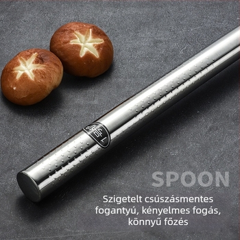 Hosszú fogantyújú rozsdamentes acél kanál és spatula készlet, két darab, tapadásmentes, hőálló