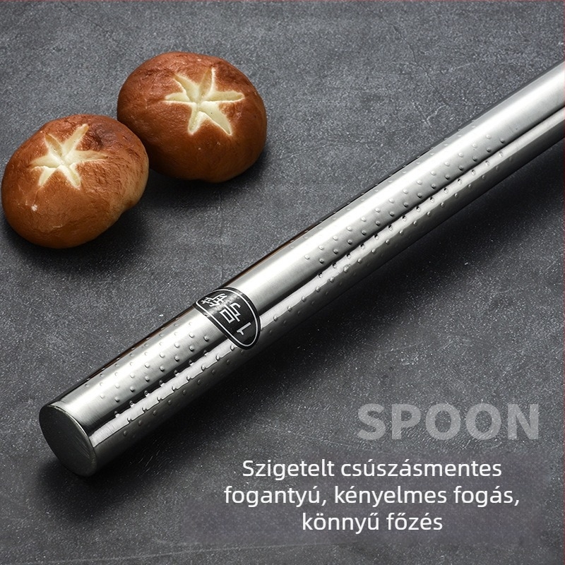 Hosszú fogantyújú rozsdamentes acél kanál és spatula készlet, két darab, tapadásmentes, hőálló