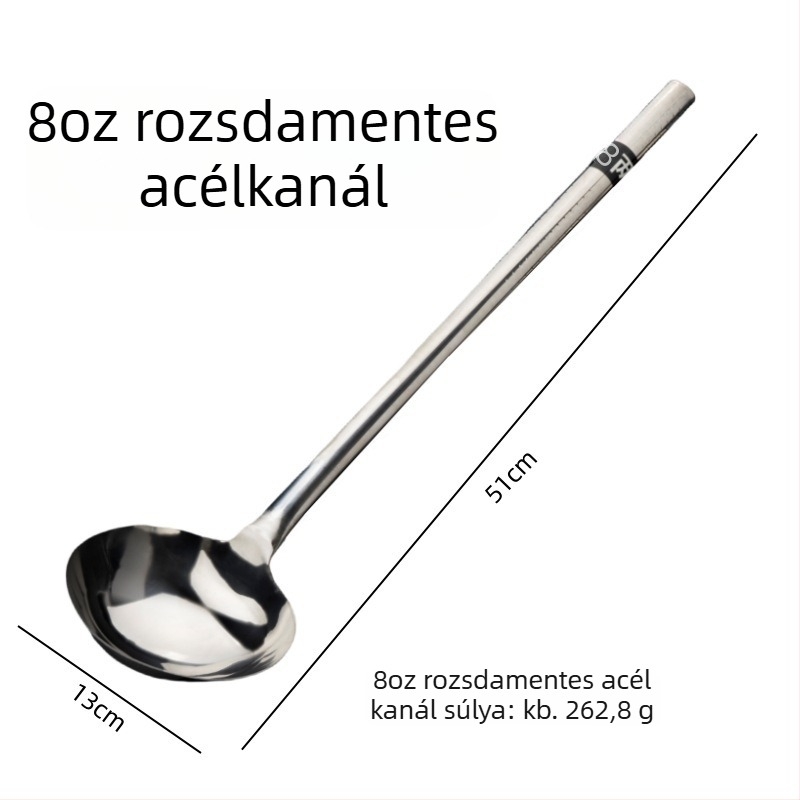 Hosszú fogantyújú rozsdamentes acél kanál és spatula készlet, két darab, tapadásmentes, hőálló