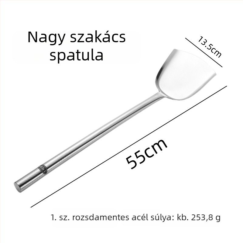Hosszú fogantyújú rozsdamentes acél kanál és spatula készlet, két darab, tapadásmentes, hőálló