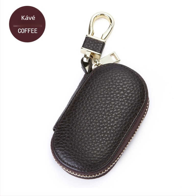 Autókulcs tok, valódi bőrből, első réteg marhabőrből, cipzáros, 1 hajtogatott pénztárca, egyszínű dizájn, Key Bag sorozat, légáteresztő és vízálló