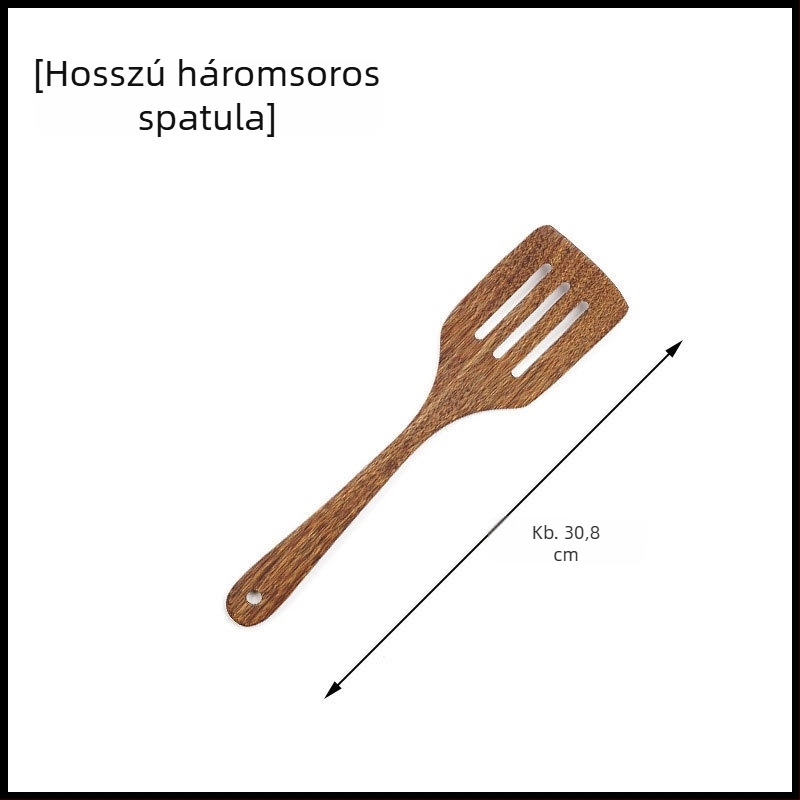 Hosszú nyelű fából készült spatula- és kanálkészlet tapadásmentes serpenyőkhöz, nyomtatott logóval és testreszabási lehetőséggel