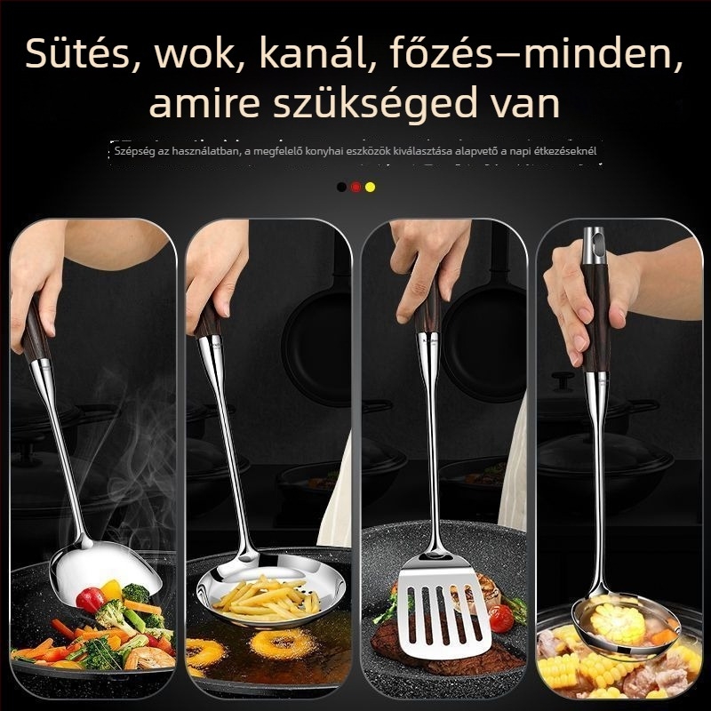 Kanál és spatula készlet rozsdamentes acélból, fa fogantyúval – hőálló, csúszásmentes, tartós, többfunkciós, testreszabható
