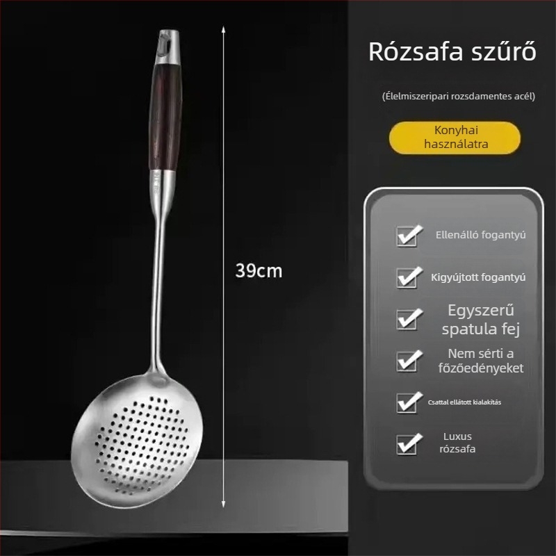 Kanál és spatula készlet rozsdamentes acélból, fa fogantyúval – hőálló, csúszásmentes, tartós, többfunkciós, testreszabható