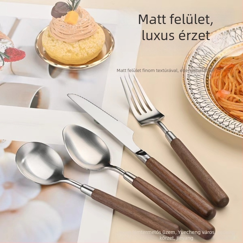 Kés, villa, kanál készlet 304 rozsdamentes acélból, tükrös felület, kézzel készített, retro fényű stílus