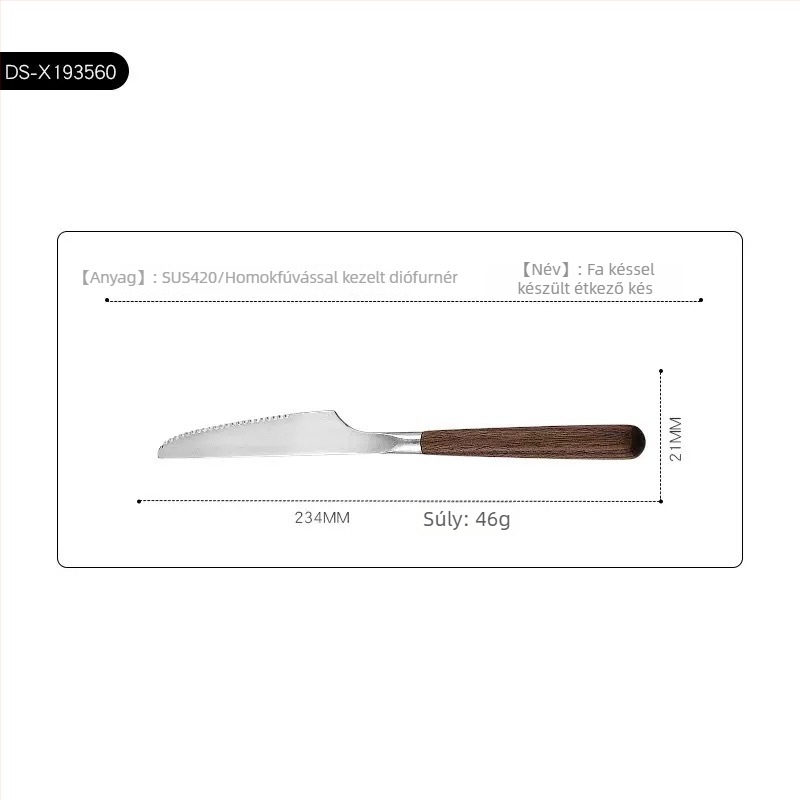 Kés, villa, kanál készlet 304 rozsdamentes acélból, tükrös felület, kézzel készített, retro fényű stílus