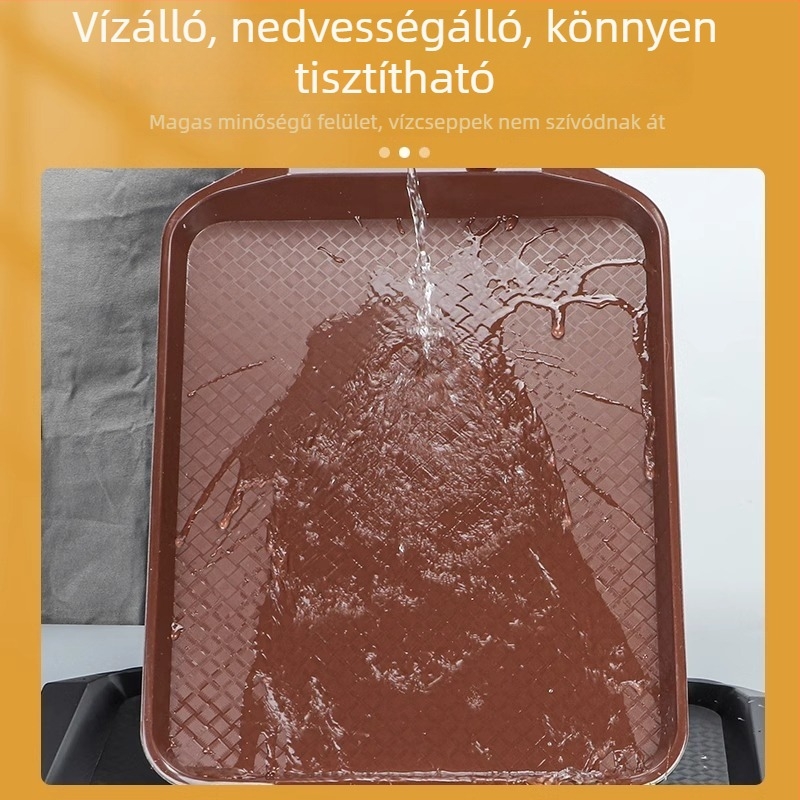 Műanyag téglalap alakú tálca tálaláshoz, csúszásmentes, mikrohullámú sütőben használható, logó nyomtatásának lehetősége, szállodák és éttermek számára