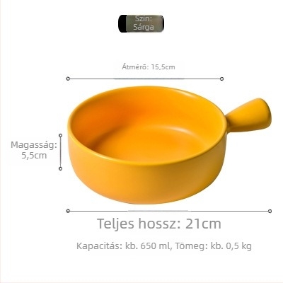 Porcelán kör alakú sütőedény fogantyúval, mikrohullámú sütőbe tehető, mázas felület