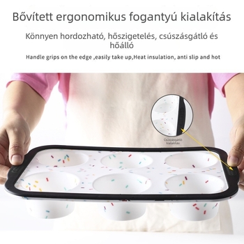 Készleten: élelmiszer-minőségű szilikon tortaforma, 6 darabos készlet sütőkhöz, színes pöttyökkel