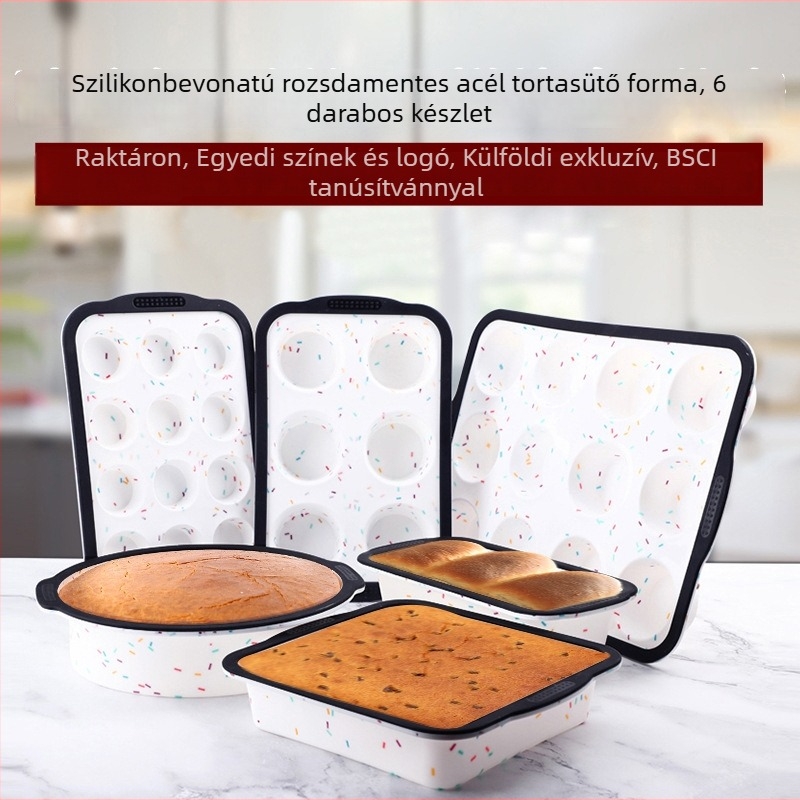 Készleten: élelmiszer-minőségű szilikon tortaforma, 6 darabos készlet sütőkhöz, színes pöttyökkel