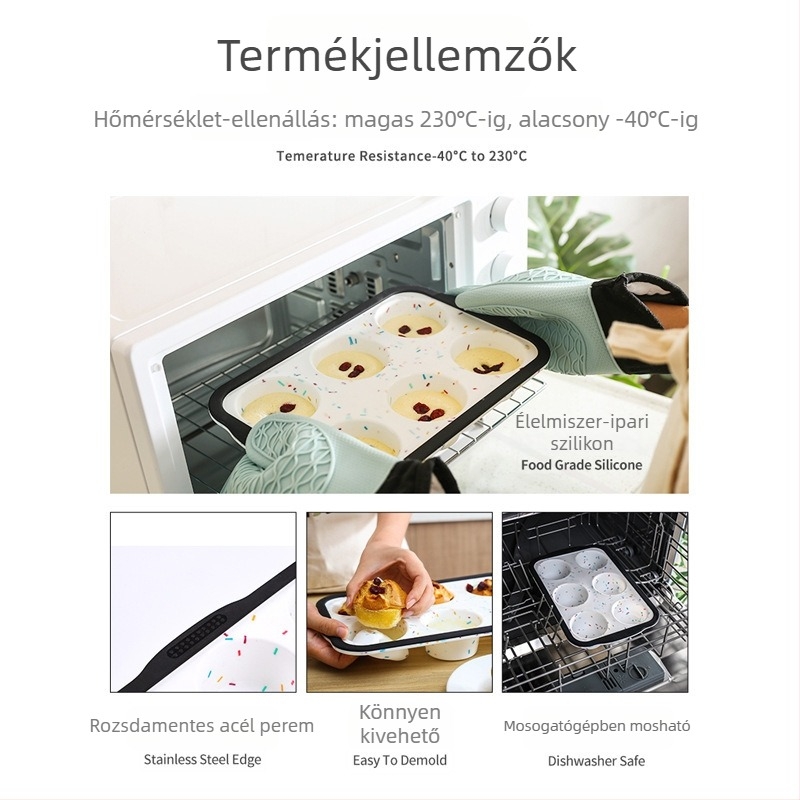 Készleten: élelmiszer-minőségű szilikon tortaforma, 6 darabos készlet sütőkhöz, színes pöttyökkel