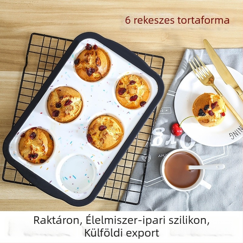 Készleten: élelmiszer-minőségű szilikon tortaforma, 6 darabos készlet sütőkhöz, színes pöttyökkel