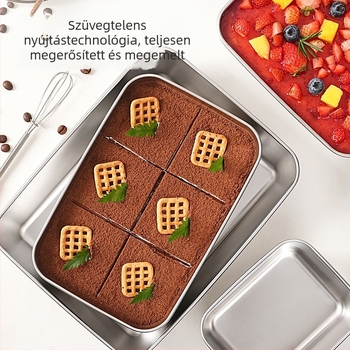 Rozsdamentes acél tiramisú forma négyzetes tálcával, vastagított dizájnnal, mousse tartóval és fedővel otthoni sütéshez