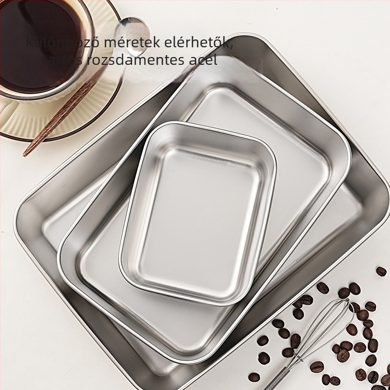 Rozsdamentes acél tiramisú forma négyzetes tálcával, vastagított dizájnnal, mousse tartóval és fedővel otthoni sütéshez